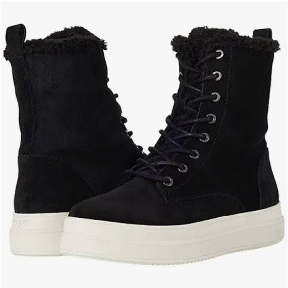 J Slides Booties Size 8 Black Suede Shearling Water Resistant Lace Up Style - Picture 1 of 10